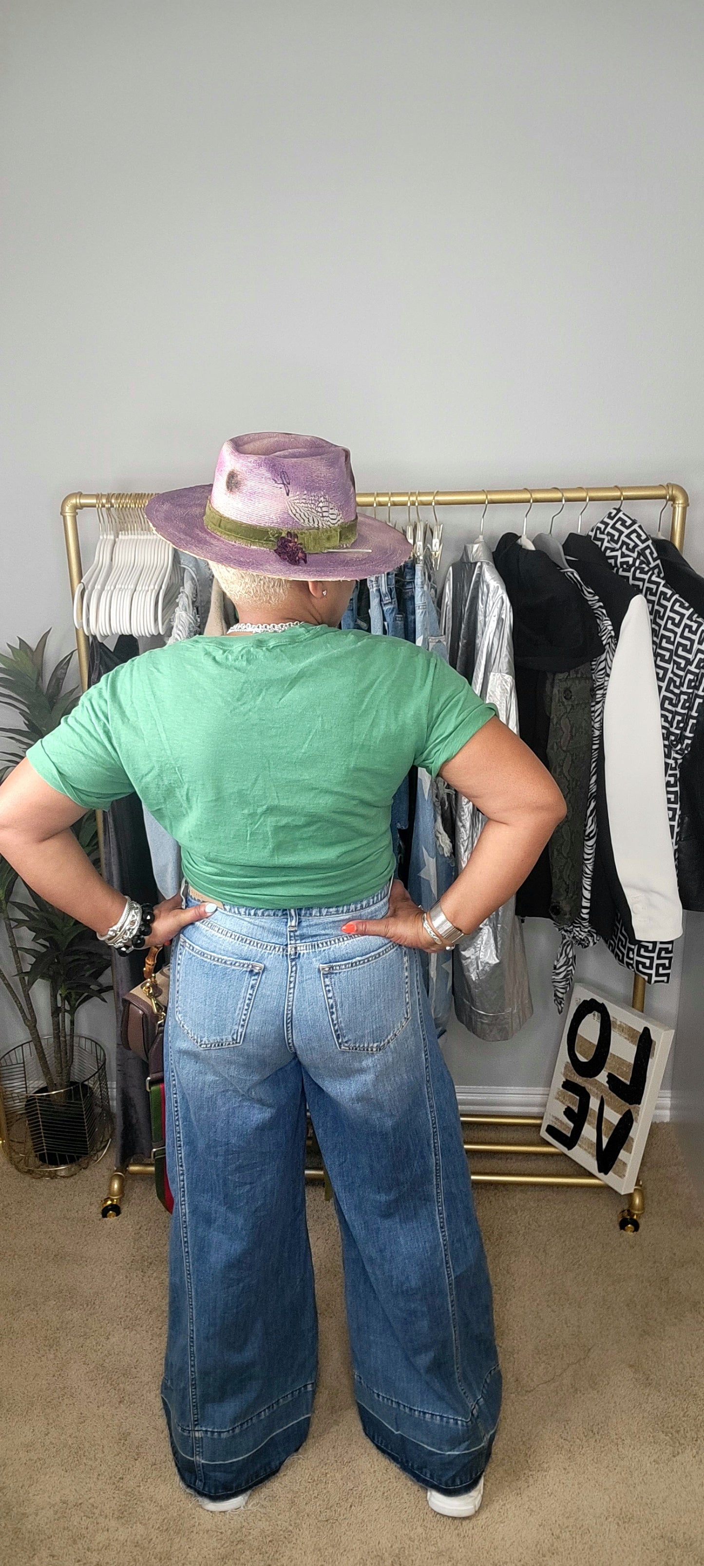 High Rise Wide Leg Jeans with release hem