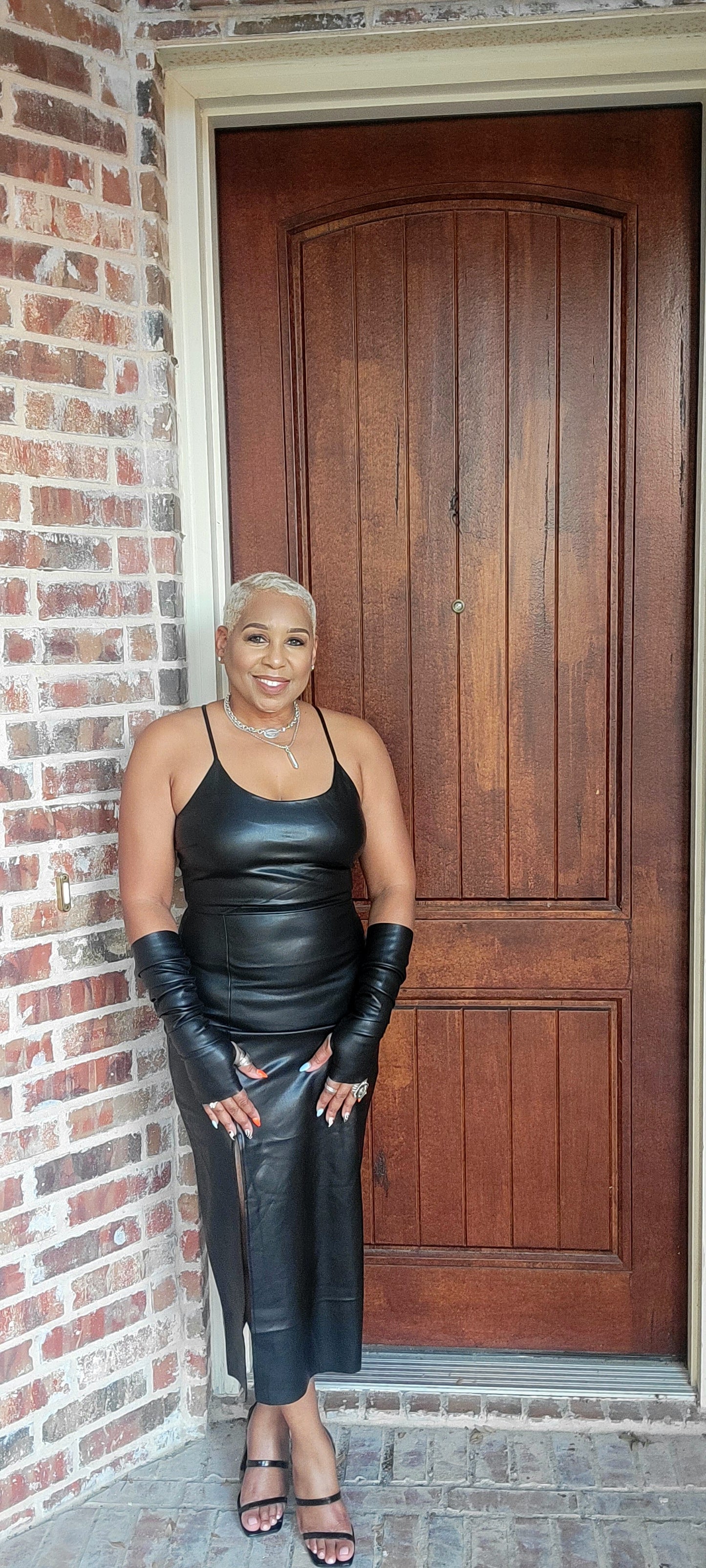 Darvina Vegan Leather Criss Cross Back Dress