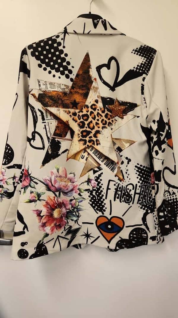 BLGF One Size Artistic Graffiti & Floral Print Blazer LOOWIE