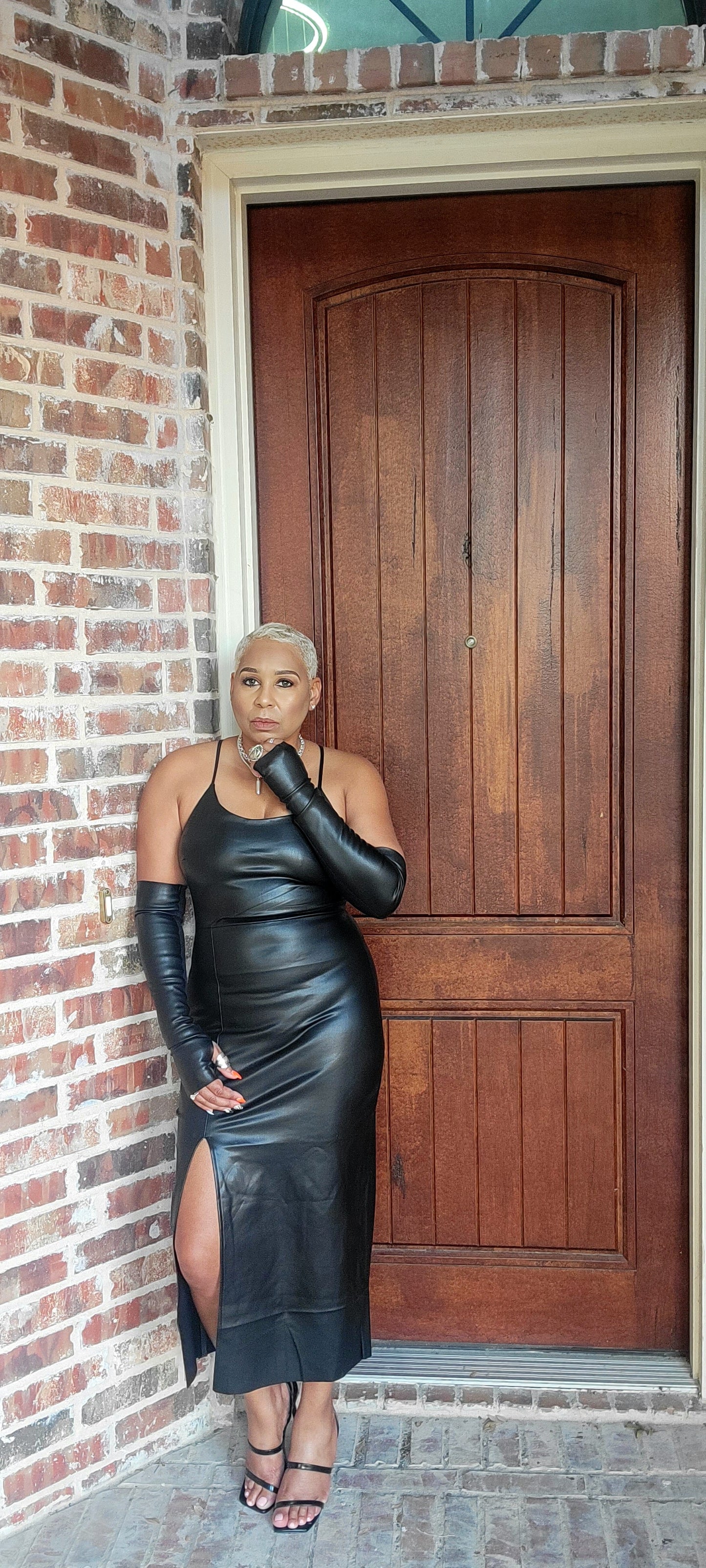 Darvina Vegan Leather Criss Cross Back Dress